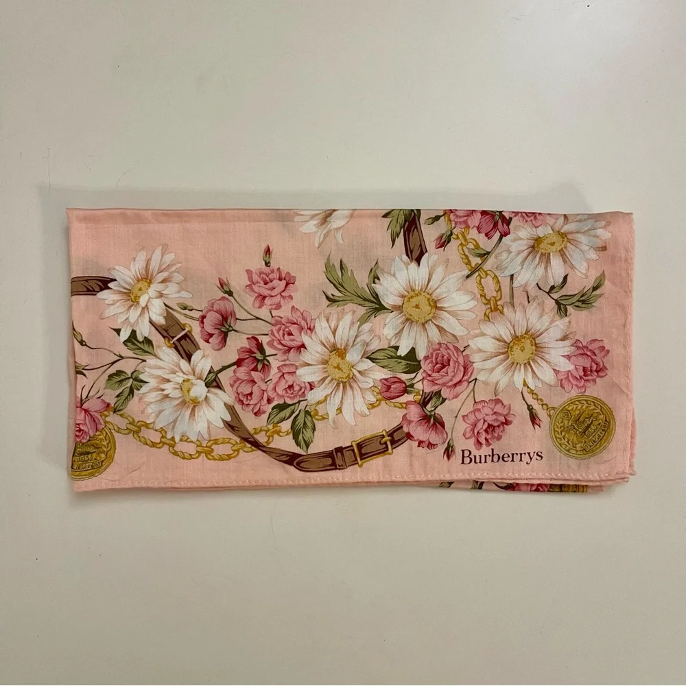 Vintage Burberrys Floral Cotton Handkerchief – Blush Pink - Picture 4 of 8